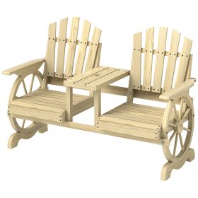 Backyard Benches 2-Seat Wooden Garden Bench with Table & Umbrella Hole-Natural Wood High Back