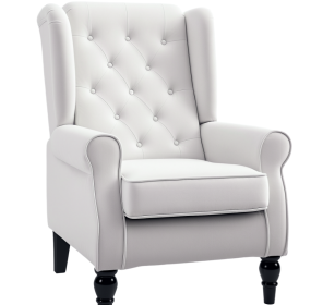 Accent Furniture Armchair - Cream Tufted Wingback with Eucalyptus Wood Legs