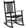 Black Wooden Rocking Chairs - Slatted Porch Rocker With Armrests For Balcony