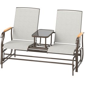 Backyard Benches 2- person Outdoor Glider Bench with Table-Cream White Steel Frame Loveseat