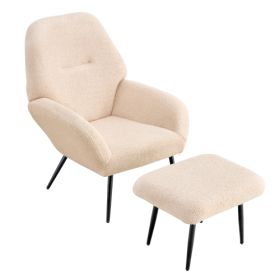 Accent Furniture Armchair with Ottoman - Cream Upholstered Modern Leisure Chair