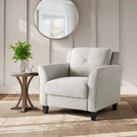 Cream Microfiber Upholstered Chair Armchair with Button Tufted Back Cushion