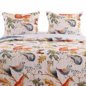 Bedding Quilt Set Full/Queen Blue Beige Animal Floral Reversible 3-Piece