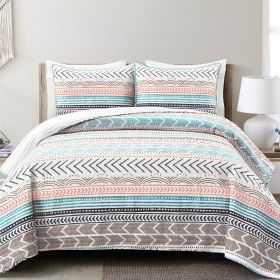 Bedding Quilt Set Full/Queen White Orange Scandinavian Chevron Reversible Cotton 3-Piece
