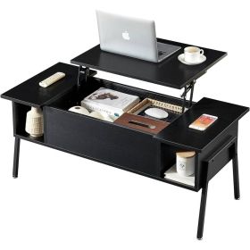 Modern Lift-Top Coffee Table Laptop Desk with Storage Shelf in Black Wood Finish