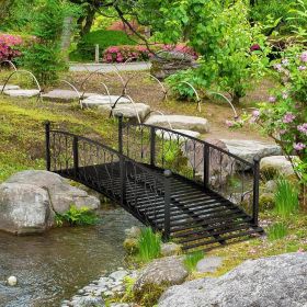 Black Metal Arch Garden Bridge – 7 Ft with Side Rails