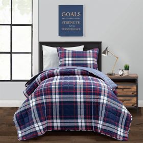 Bedding Quilt Set Twin/XL Farmhouse Plaid 2-Piece Lightweight Reversible