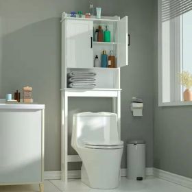 White Wood Finish Over the Toilet Bathroom Storage Cabinet Shelving Unit