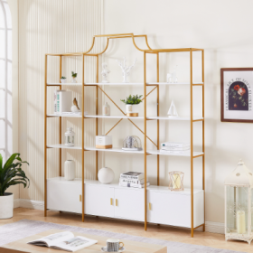 Tall 4-Tier Gold X-Bar Display Bookcase