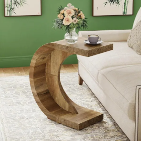 Accent Furniture-C-Shaped Wooden End Table|Sofa Side Table for Small Spaces - Meta-Decor