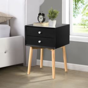 Side Table,Bedside Table With 2 Drawers And Rubber Wood Legs