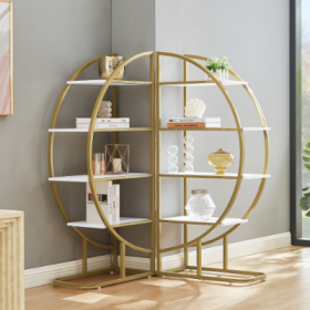Round Gold 4-Tier Open Bookshelf