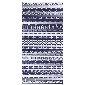 Outsunny Reversible Outdoor Rug, Waterproof Plastic Straw with Carry Bag, 9' x 18', Blue & White Geometric Wall