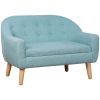 Qaba 2-Seat Kids Sofa, Blue Linen Fabric and Wood Frame, Durable Toddler Couch for Ages 3-6