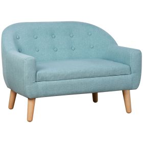 Qaba 2-Seat Kids Sofa, Blue Linen Fabric and Wood Frame, Durable Toddler Couch for Ages 3-6