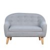Qaba Kids Sofa Gray 2-Seat Comfortable Linen Fabric Wooden Frame Child Couch for Ages 3-6 Playroom Furniture