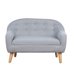 Qaba Kids Sofa Gray 2-Seat Comfortable Linen Fabric Wooden Frame Child Couch for Ages 3-6 Playroom Furniture