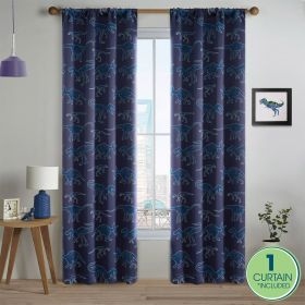 Glow-in-the-Dark Blackout Curtain Panel â€“ Blue Dinosaur Print, 37" x 84", Light Blocking, 1 Panel