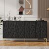 60" Sideboard Buffet Cabinet Handleless Press-to-Open Design,Carved Credenza Storage Cabinet with 4 Doors,Living Room Accent Buffet Modern Black