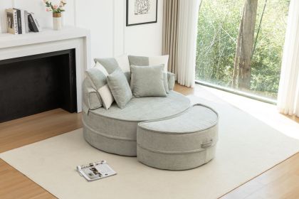 Oversized Round Accent Barrel Chair with 5 Pillows Soft Velvet Upholstered Armchair Lazy Lounge Sofa with Ottoman for Living Room/Bedroom/Reading Room