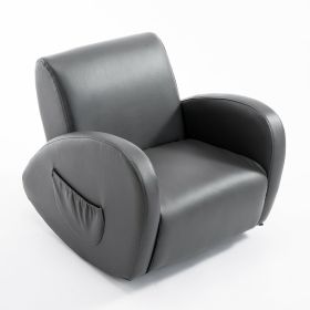 Qaba Grey Toddler Rocking Chair with Pocket PU Leather Kids Rocker for Nursery Playroom Durable Armchair
