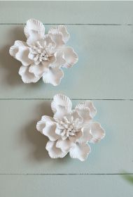 D5.1x2.2" Handmade Cream Ceramic Flower Wall Decor Accent, 2 Piece