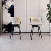 26" Bar Chair Linen Woven Bar Stool Set of 2,Black legs Barstools No Adjustable Kitchen Island Chairs