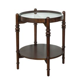 Round Glass Top Side Table with Wooden Shelf â€“ Elegant Accent Table for Living Room or Bedroom