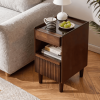Wooden Bedside Table with 1 Drawer Open Shelves, Wood Board Side Tables Storage Small Narrow Desk Chest of Drawer, Lamp Stand Nightstand Cabinet