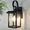 Outdoor Lantern Wall Light — Dusk-to-Dawn Black Glass Sconce