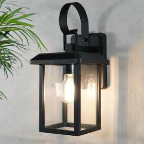 Outdoor Lantern Wall Light — Dusk-to-Dawn Black Glass Sconce