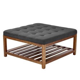 Tufted Square Ottoman — Wood Base Storage Coffee Table