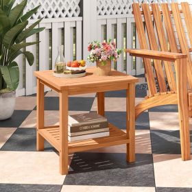 Acacia Wood Side Table with Storage Shelf