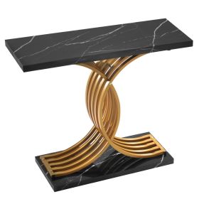 39 in Gold Console Table, Modern Desk Behind the Couch, Wood Rectangle Entrance Desk, Narrow Long Sofa Table Accent Stand with Metal Legs for Hallway