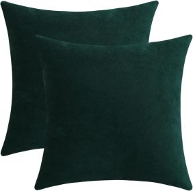 Hunter Green Chenille Throw Pillow Covers Set of 2 (18x18)