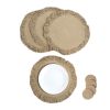 Braided Cotton Placemats 15 Inch Set of 4 with 4 Free Coasters Washable Anti Slip Heat Resistant Mats Boho Woven Round Table Mats for House Decor Kitc