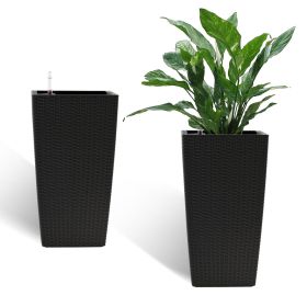 Indoor/Outdoor Modern Faux Rattan Design Square Planter