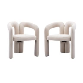 COOLMORE Contemporary Designed Velvet Fabric Upholstered Accent/Dining Chair /Barrel Side Chairs Kitchen Armchair for Living Room set of 2 (Beige Velv