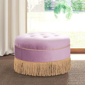 Yolanda 24" Round Upholstered Accent Ottoman, Lavender Velvet