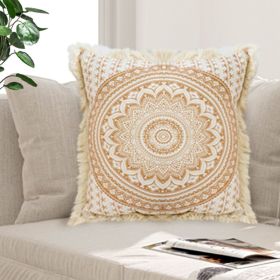 Mandala Fringe Pillow — Soft Beige