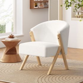 Modern white Lounger Chair with Wood Frame-Minimalist Accent Seating for Living Room or Office