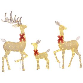 Outsunny 4.5ft 3-Piece Light Up Christmas Deer Family Set of 3, Lighted Reindeer Christmas Decorations with 3 LED Light Modes, Stakes