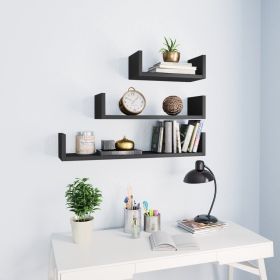 Floating Wall Shelf Set of 3-Gray U-shaped Design