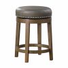 Gray Faux Leather  Swivel Bar Stools with  Nailhead Trim-Set of 2