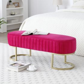 Bench Bedroom Bench ,Velvet Oval Upholstered End of Bed Bench with Golden Metal Legs ,48" Modern Storage Ottoman Bench for BedroomLiving Room