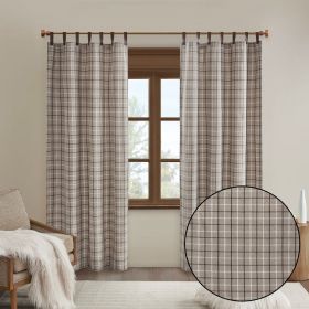 Plaid Faux Leather Tab Top Curtain Panel with Fleece Lining(Only 1 Pc Panel)