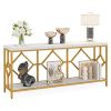 Entryway Industrial Sofa Table with Open Storage Shelf White 70.9 Inch Rectangular Console Table Behind Couch Display Stand Gold
