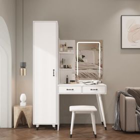 Makeup Vanity Table and Slim Armoire Wardrobe Set, Dressing Table with LED Mirror and Power Outlets and 2 Drawers