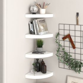 Floating Corner Shelves 4 pcs High Gloss White 9.8"x9.8"x1.5" MDF
