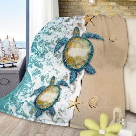 Sea Turtle Flannel Blanket Modern Coastal Ocean Beach Swirls Throw Blanket for Bed Sofa Couch Super Soft Lightweight Blue Ocean Animal Blanket 75*100c